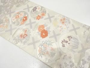 格天井に花丸模様織り出し　袋帯